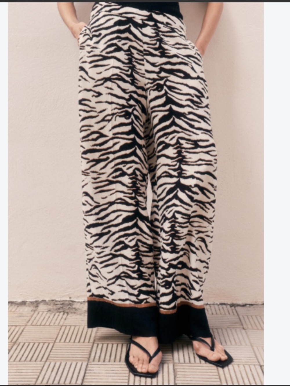 H&M Black & Cream Zebra-Print Wide Leg Pants